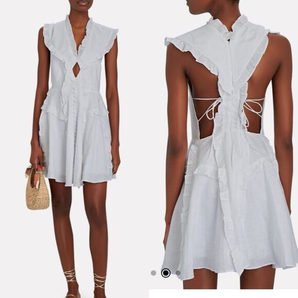 NEW Joslin Cream Kayla Ruffled Linen Mini Dress Size Small - Picture 1 of 14